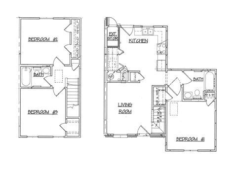 Floor plan for 3 beds, 2 baths, 975 sqft